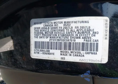 2002 Toyota Camry Solara Se/Sle from USA, damaged, VIN 2T1FF28P02C597519